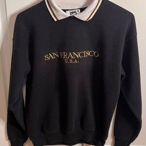 Vintage Lee Black Crewneck Sweater with Gold Accents